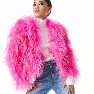 ALICE OLIVIA KIDMAN FEATHERS PINK JACKET 
SIZE S